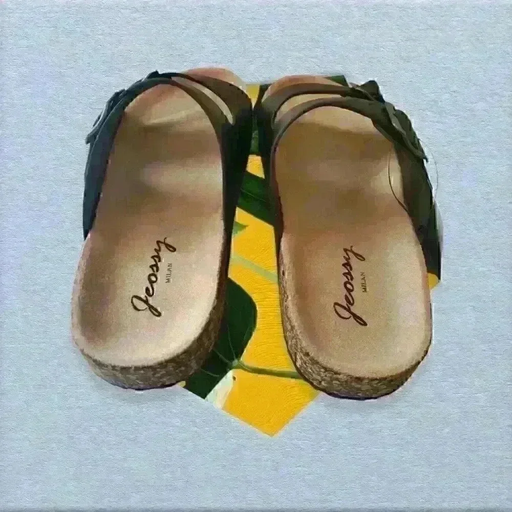 Jeossy Women's Two Buckle Slides Sandals Adjustable Summer Shoe